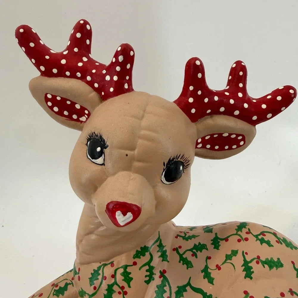 Vintage Kimple Ceramic Molds Christmas Quilted Reindeer Set Figurines Polka Dots